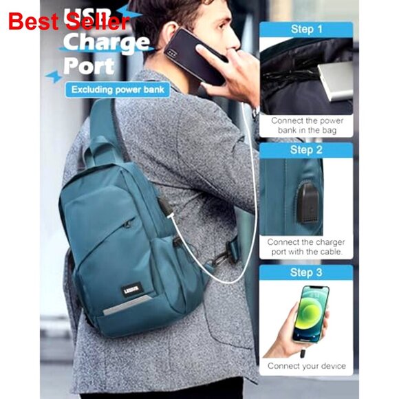 Lightweight Nylon Crossbody Backpack with USB Charger Port main image 6